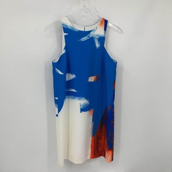 Milly shift dress red white blue abstract pattern mini sleeveless sheath 4 - Picture 2 of 5
